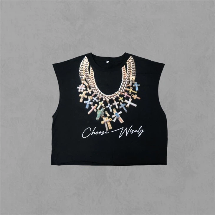 High GSM Unisex Sleeveless DTG Necklace Tshirts