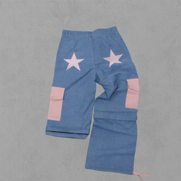 Two Pocket Jeans Patchwork With Embroidery Logo