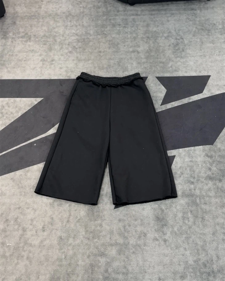 Short en coton OEM, culotte noire à volants, taille élastique, jambe large, imprimé Kornit DTG, vente en gros