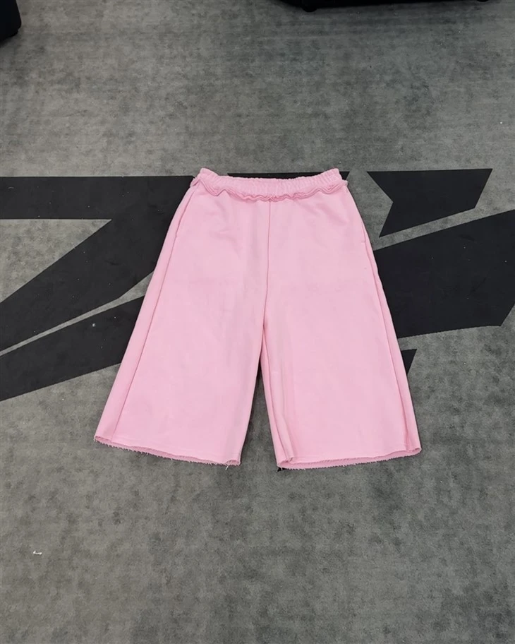 Short en coton OEM, culotte rose à volants, taille élastique, jambe large, imprimé Kornit DTG, vente en gros